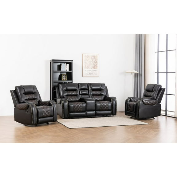 Ilyiano Two Tone Faux Leather 3-Piece Livingroom Reclining Set In Black