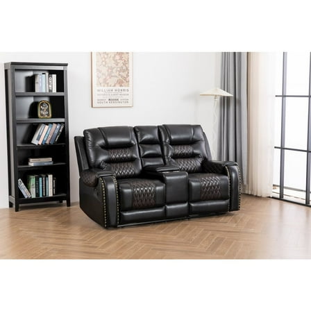 Ilyiano Two Tone Faux Leather Livingroom Reclining Loveseat In Black