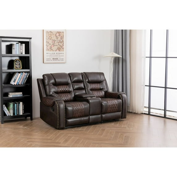 Ilyiano Two Tone Faux Leather Livingroom Reclining Loveseat In Brown