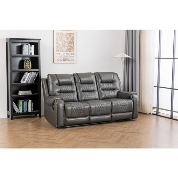 Ilyiano Two Tone Faux Leather Livingroom Reclining Sofa In Gray