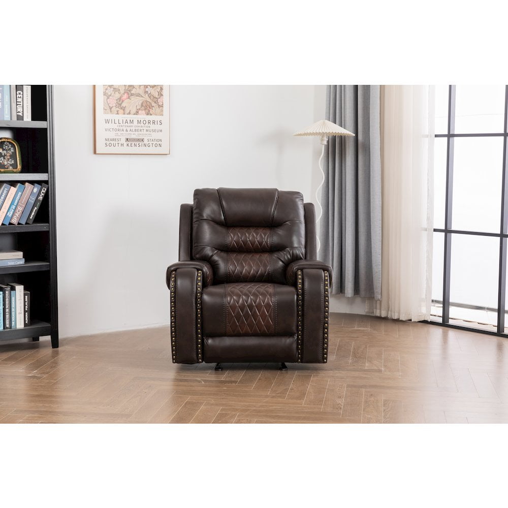 Brown Faux Leather Metal Frame Rocker Recliner