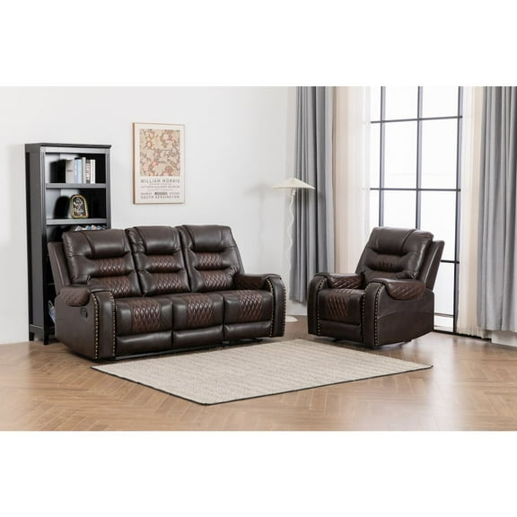 Ilyiano Two Tone Faux Leather Two-PC Livingroom Reclining Set In Brown