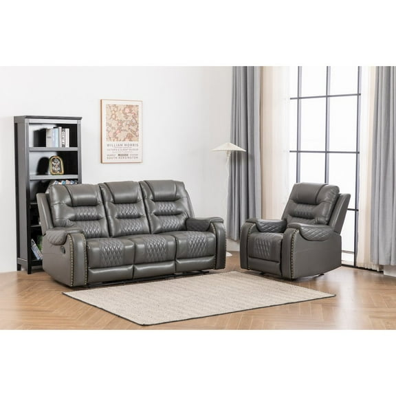 Ilyiano Two Tone Faux Leather Two-PC Livingroom Reclining Set In Gray