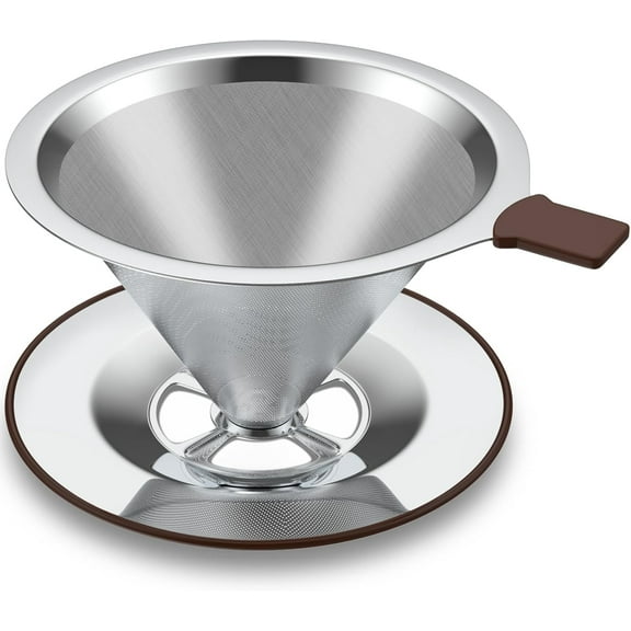 Ilymtics Coffee Filters,Pour Over Coffee Dripper,Stainless Steel, Reusable Cone Coffee Filters 3-4 Cups Brew Brown