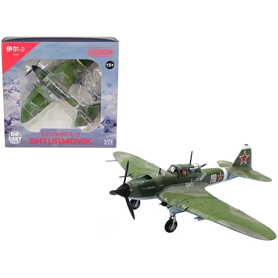 Ilyushin IL-2M3 Sturmovik Aircraft #100 Green Camouflage "Piloted by Vasily Emelyanenko" Soviet Air Force 1/72 Diecast Model Airplane by Legion