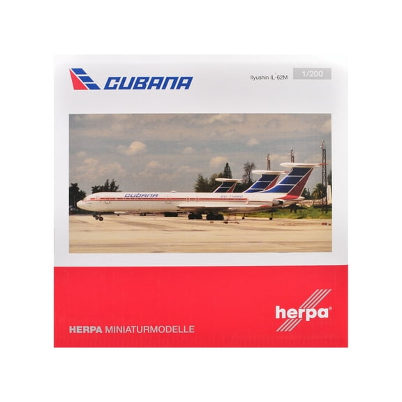 Ilyushin IL-62M Commercial Aircraft "Cubana de Aviacion" (T1280) White with Blue and Red Tail 1/200 Diecast Model Airplane by Herpa