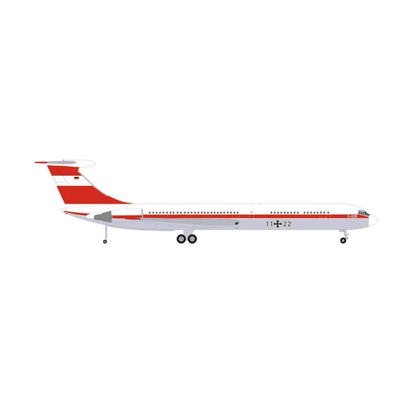Ilyushin IL-62M Commercial Aircraft "German Luftwaffe" (11+22) White with Red Stripes 1/200 Diecast Model by Herpa