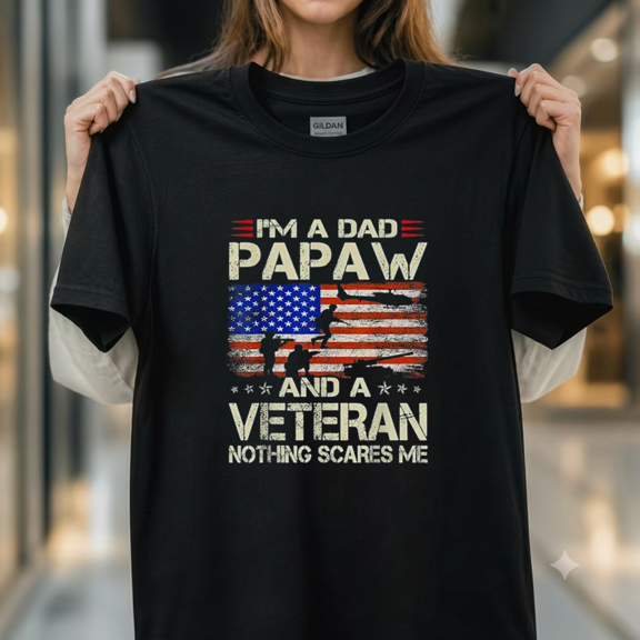 Im A Dad Papaw And Veteran Funny Retro Dad Papa Grandpa Slogan Unisex T-Shirt, up to size 5XL