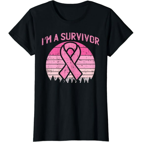 Im A Survivor Pink Ribbon Breast Cancer Awareness Women Funny Creative Graphic T-Shirt