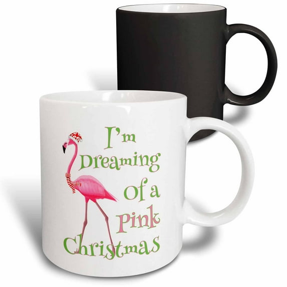 3drose, Im Dreaming of a Pink Christmas Beach Xmas with Pink Flamingo, 11oz Magic Transforming Mug