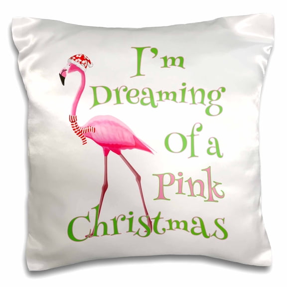 3drose, Im Dreaming of a Pink Christmas Beach Xmas with Pink Flamingo, 16x16 inch Pillow Case