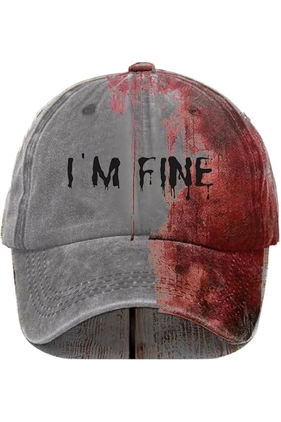 Im Fine Baseball Cap, Bloody Halloween Hat, Adjustable Funny Halloween Hats, Women Men Unisex Cap for Halloween Party