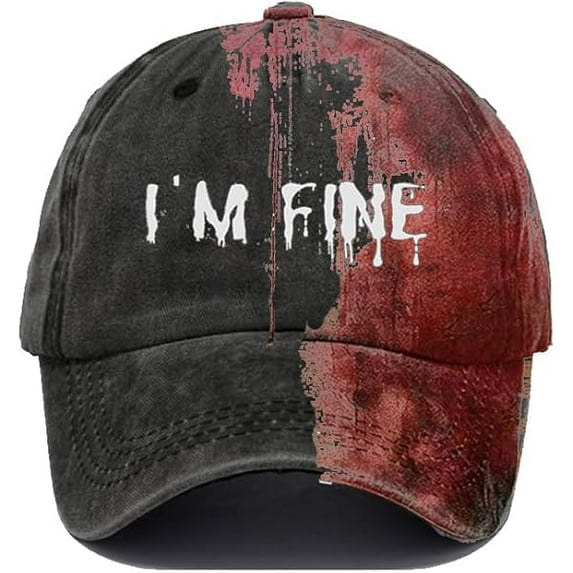 Im Fine Baseball Cap, Bloody Halloween Hat, Adjustable Funny Halloween Hats, Women Men Unisex Cap for Halloween Party