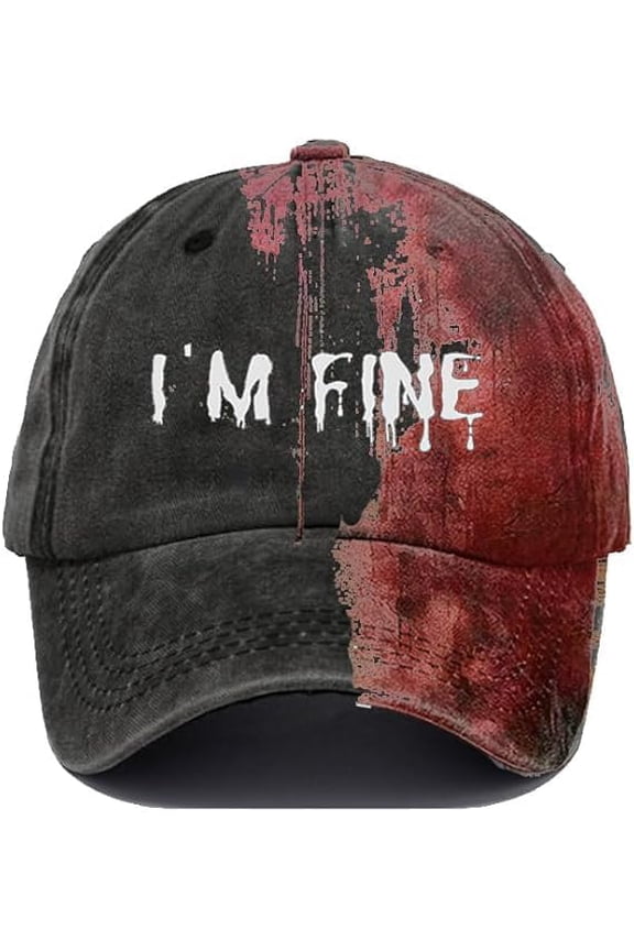 Im Fine Baseball Cap, Bloody Halloween Hat, Adjustable Funny Halloween Hats, Women Men Unisex Cap for Halloween Party