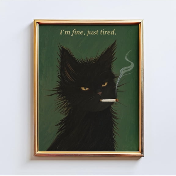 Im Fine Just Tired Black Cat Wall Art Home Decor