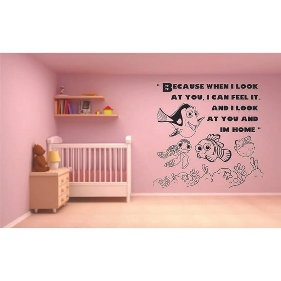 Im Home Finding Nemo Quote Disney Cartoon Quotes Wall Sticker Art Decal for Girls Boys Room Bedroom Nursery Kindergarten House Fun Home Decor Stickers Wall Art Vinyl Decoration Size (30x30 inch)