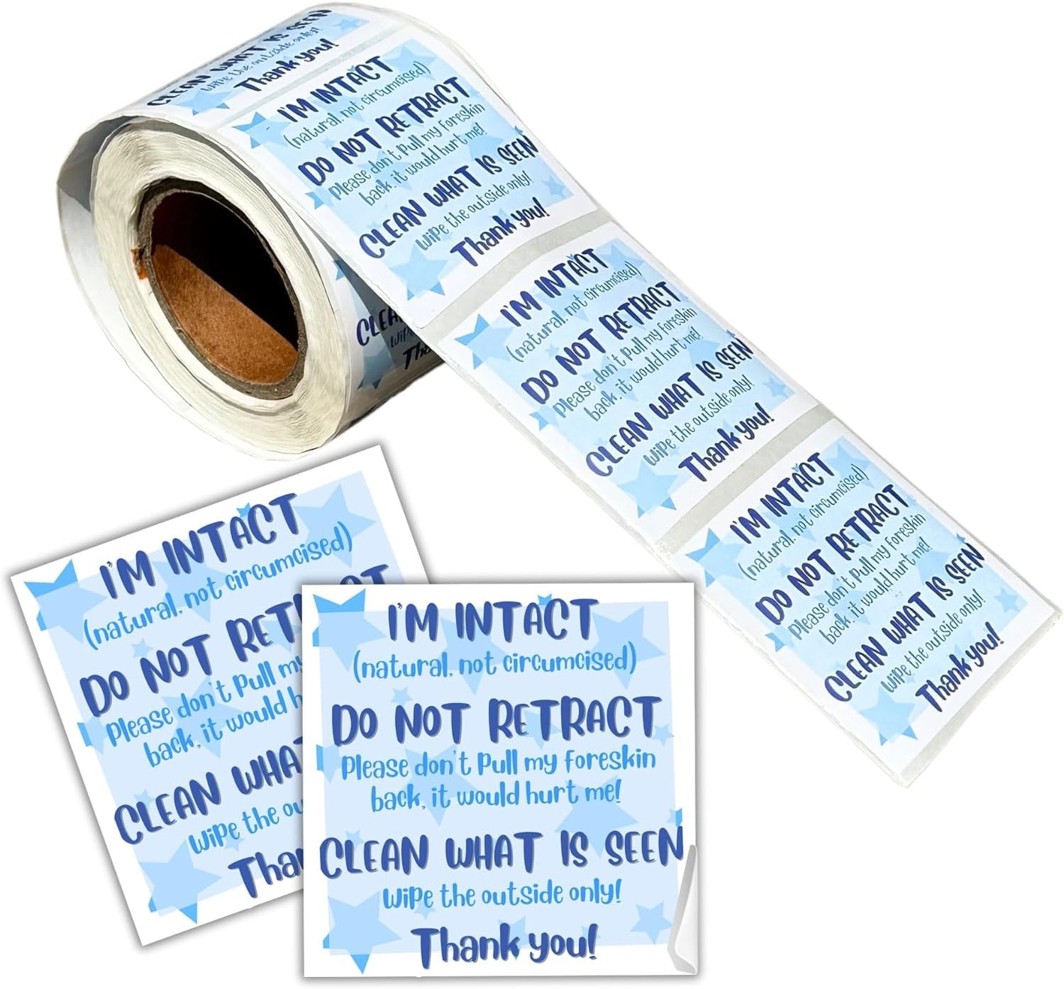 Im Intact, Dont Retract Uncircumcised Diaper Sticker 250/roll 2x2 for ...