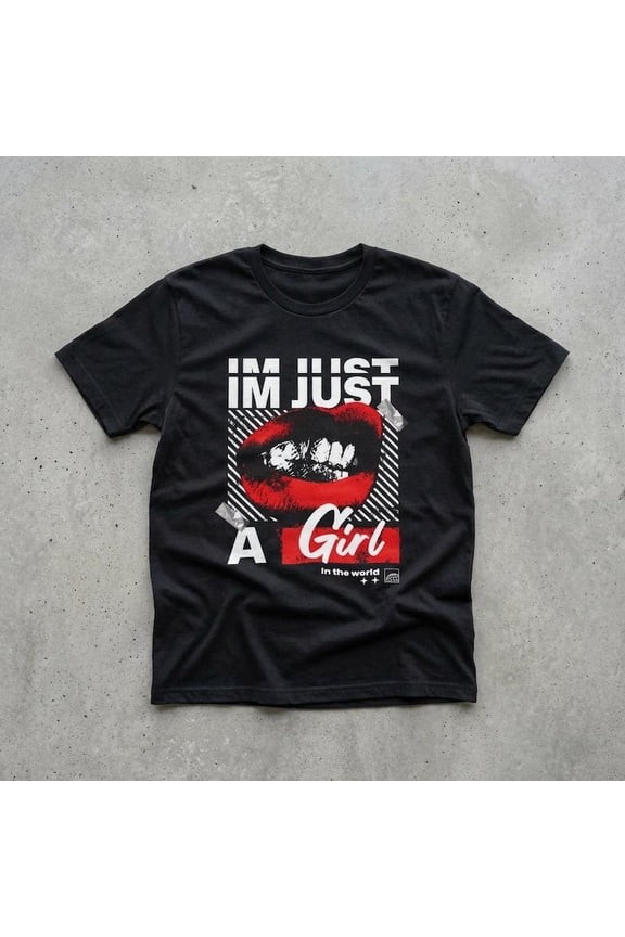 Im Just A Girl Graphic T-Shirt, Retro Red Lip Tee, Womens Grunge Style Shirt, 90s Inspired Top