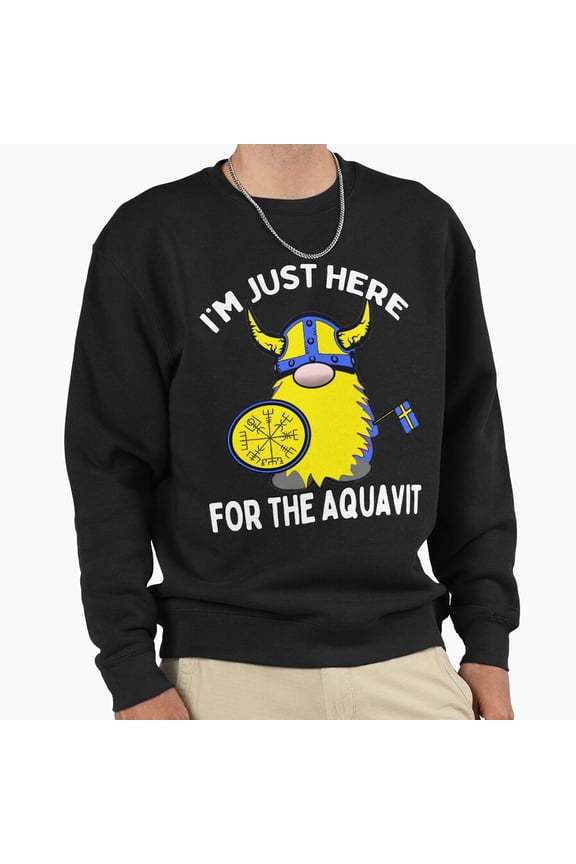 Im Just Here For The Aquavit Viking Gnome Retro Aesthetic Graphic Vintage Art Unisex Sweatshirt G1098, Up to Size 5XL