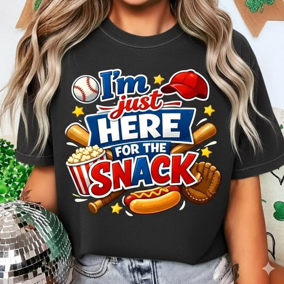 Im Just Here For The Snacks Baseball Graphic Shirt Retro Game Day Sports Art Tee Comfort Colors Unisex Cotton T-Shirt, Sizes S-3XL