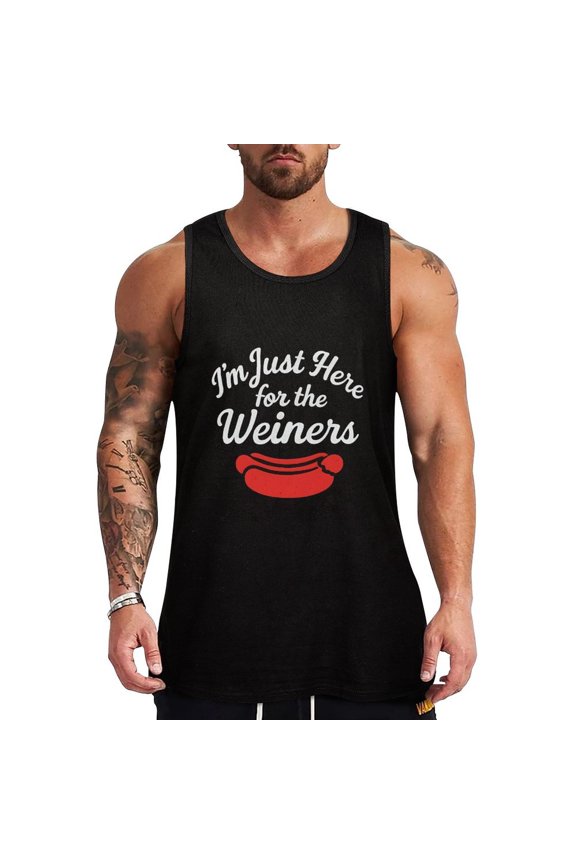 Im Just Here For The Weiners Men's Cotton Sleeveless Muscle Shirts Tank Tops Summer Small