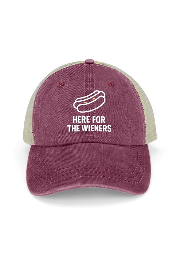 Im Just Here For The Wieners Wine Red Adjustable Trucker Baseball Cap for Men Women, Mesh Snapback Hat