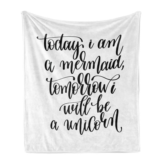 Im Mermaid Soft Flannel Fleece Throw Blanket, Being Cool with Who You Are Happy Advocate Self Esteem Promoting Expression, Cozy Plush for Indoor and Outdoor Use, 50" x 60", Black White, by Ambesonne