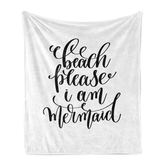 Im Mermaid Soft Flannel Fleece Throw Blanket, Calligraphic Design Cool Font Mermaid Theme Supportive Words Color Pattern, Cozy Plush for Indoor and Outdoor Use, 60" x 80", Black White, by Ambesonne