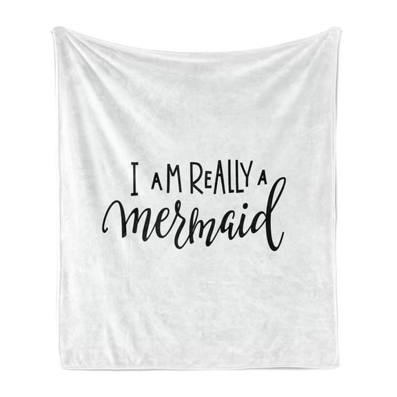 Im Mermaid Soft Flannel Fleece Throw Blanket, Girl Writing Monochrome Calligraphic Hand Written Inspirational Arrangement, Cozy Plush for Indoor and Outdoor Use, 70" x 90", Black White, by Ambesonne