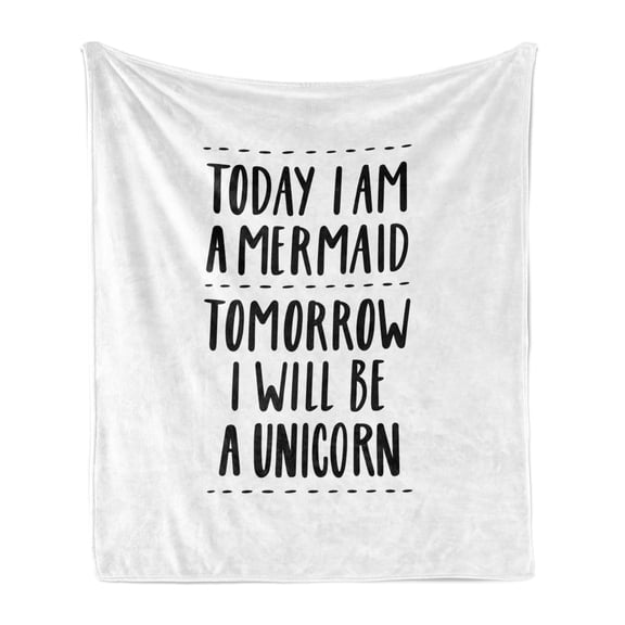 Im Mermaid Soft Flannel Fleece Throw Blanket, Words in Favor of Optimistic Outlook Towards Life Changing Attitudes Slogan, Cozy Plush for Indoor and Outdoor Use, 50" x 60", Black White, by Ambesonne