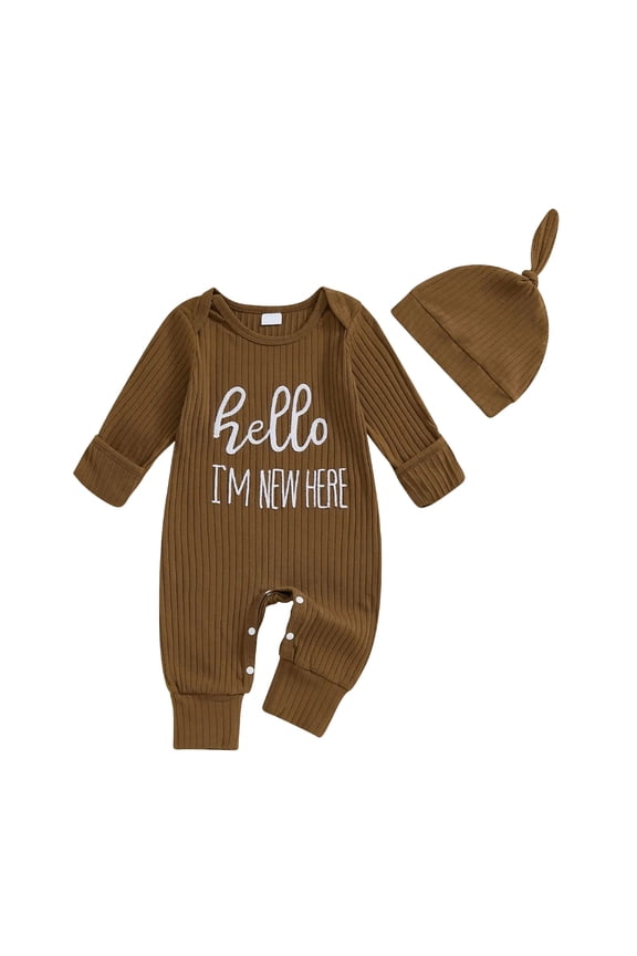 Im New Here Outfit Boy Long Sleeve Letter Romper Ribbed Knit Jumpsuit Baby Boy Preemie Coming Home Outfit
