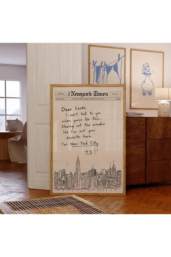 Im New York City Print, Dear Lover Poster, Retro NYC Newspaper Poster, NY Line Art, Trending Wall Art Room Decor