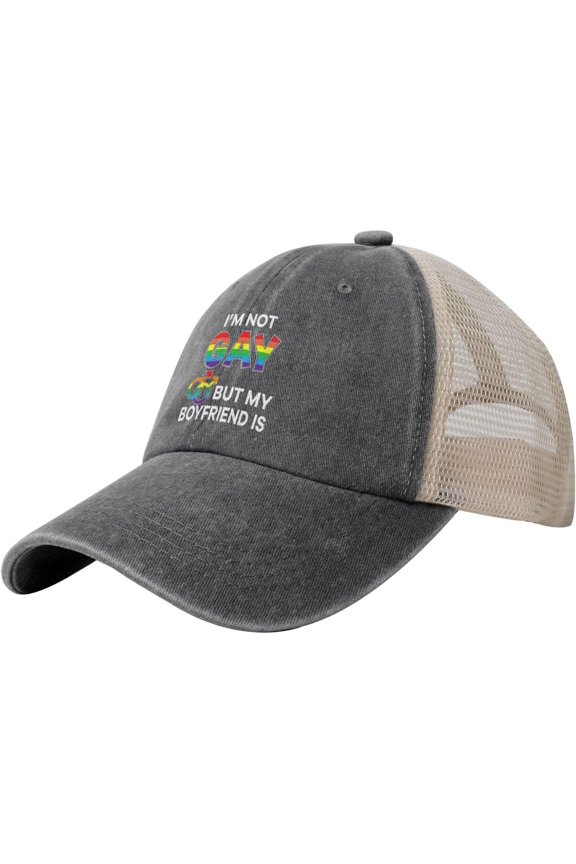Im Not Gay But My Boyfriend is Pride LGBT Funny Dad Hats for Men Women Trucker Hat Adjustable Baseball Cap,Black