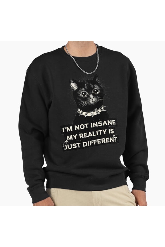 Im Not Insane My Reality Is Just Different Cat Funny Quote Retro Graphic Unisex Sweatshirt G2290, Up to Size 5XL