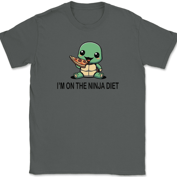 Im On The Ninja Diet T-Shirt Funny Cute Turtle Pizza Humor Graphic Tee - Charcoal, 3XL