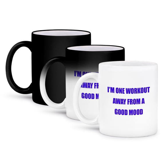 3dRose, IM ONE WORKOUT AWAY FROM A GOOD MOOD, 11oz Magic Transforming Mug