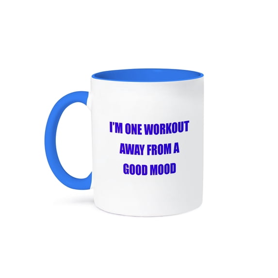 3dRose, IM ONE WORKOUT AWAY FROM A GOOD MOOD, 15oz Two-Tone Blue Mug