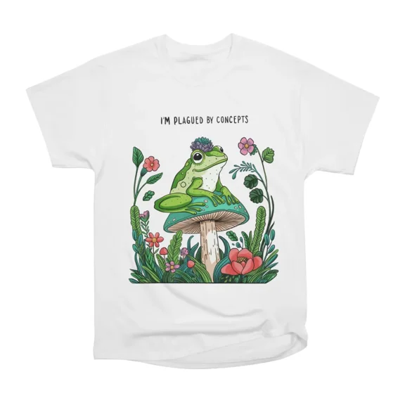 Im Plagued by Concepts Frog on Mushroom Folk Illustration T-Shirt Tee Gift For Him Merch F