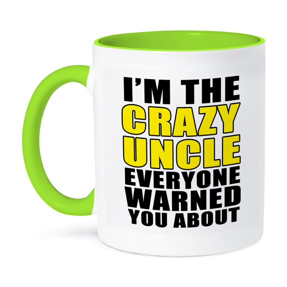 3dRose, Im The Crazy Uncle Everyone Warned You About Yellow, 11oz Two-Tone Green Mug