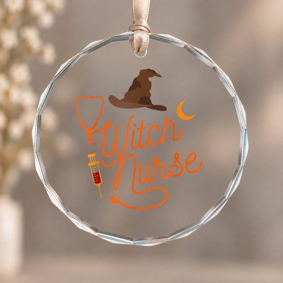 Im The Nurse Witch RN And ER Nurse Halloween Theme Ornament, Party Decor, Circle Glass Ornament