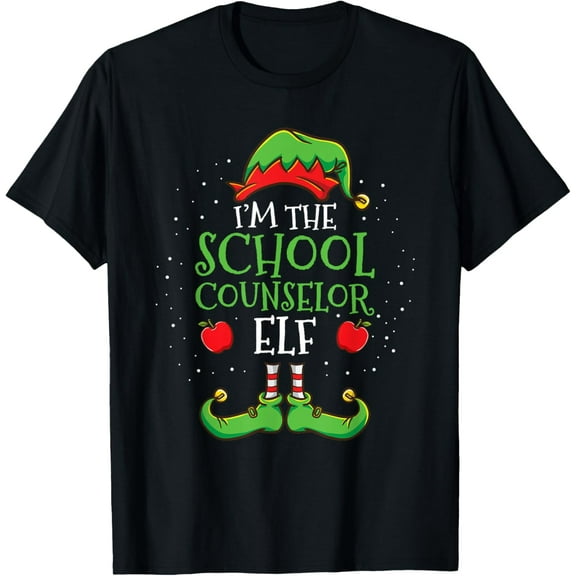 Im The School Counselor Elf ChristmasT-ShirtMen and women, White Black T-shirt, size: Extra large S-4XL
