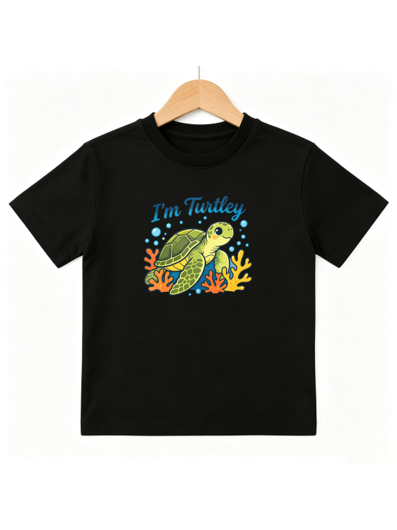 Im Turtley Boys Graphic Tee, Cute Turtle Sea Ocean Animal Pun 100% Cotton Kids Short Sleeve T-Shirt