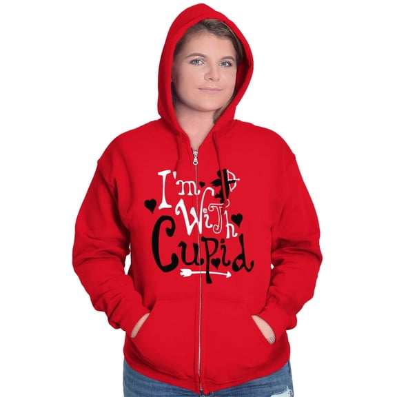 Im With Cupid Valentines Day Cute Zip Hoodie Sweatshirt Women Brisco Brands L