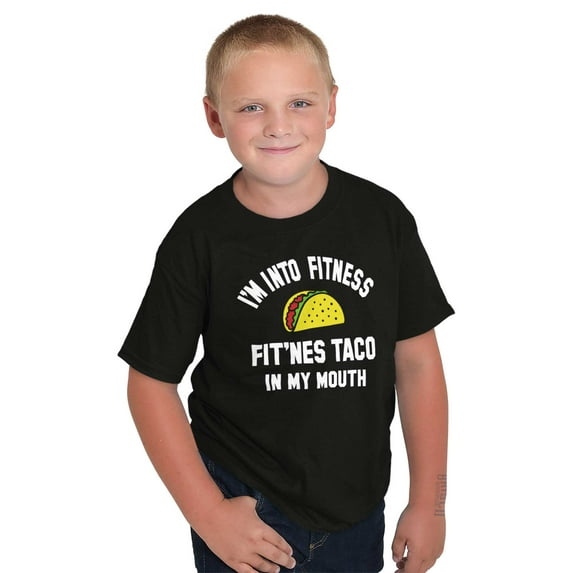 Im into Fitness Taco In My Mouth Gym Crewneck T Shirts Boy Girl Teen Brisco Brands L