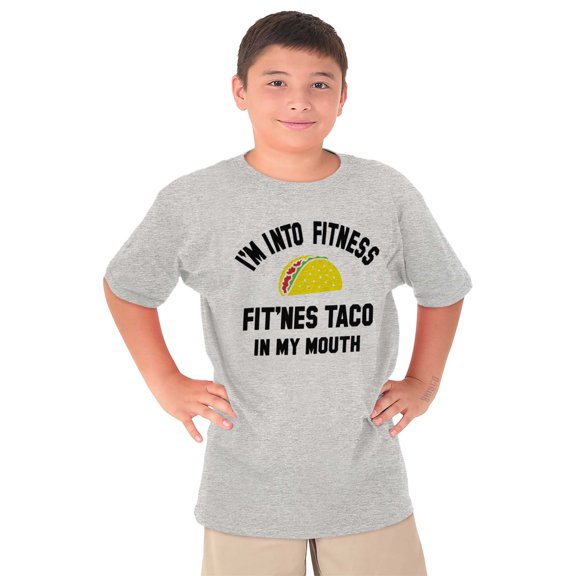 Im into Fitness Taco In My Mouth Gym Crewneck T Shirts Boy Girl Teen Brisco Brands X