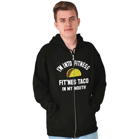 Im into Fitness Taco In My Mouth Gym Unisex Fleece Graphic Zip Up Hoodie Brisco Brands 2X
