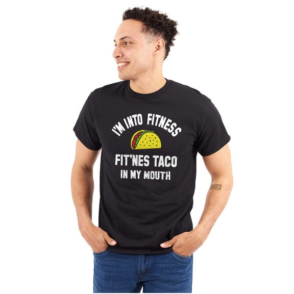 Im into Fitness Taco In My Mouth Gym Plus Size Crewneck Graphic Tee Shirt Brisco Brands 2X
