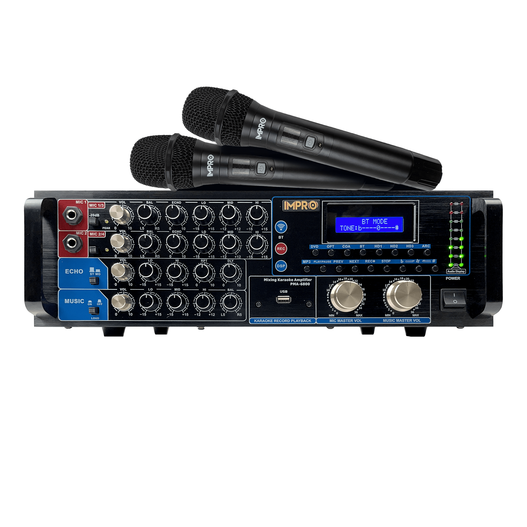 ImPro PMA-6800 800W Mixing Amplifier Bundle with ImPro UHF-77 Wireless ...