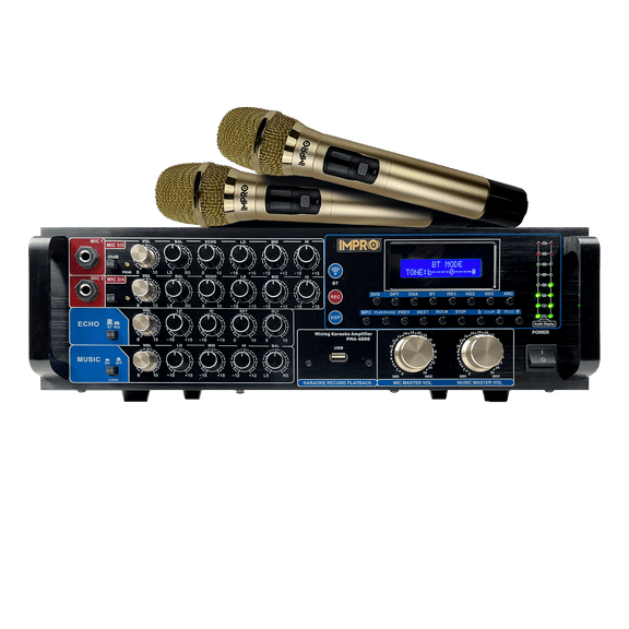 ImPro PMA-6800 800W Mixing Amplifier Bundle with ImPro UHF-77 Wireless Microphones (Gold)