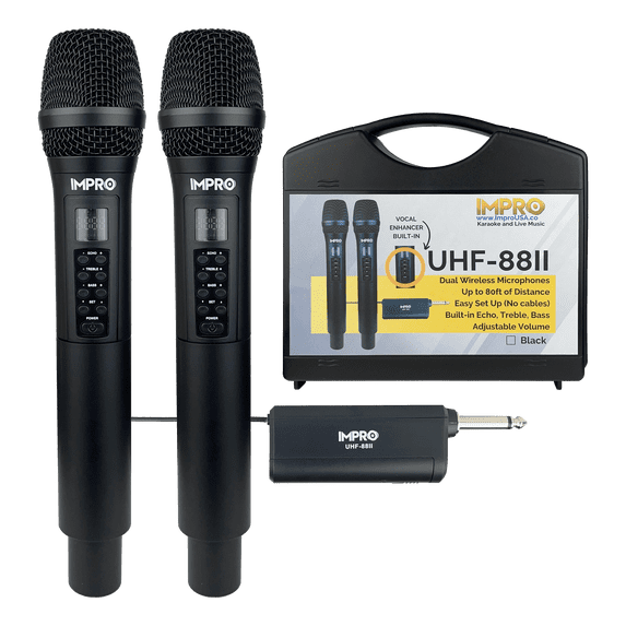 ImPro UHF-88II Professional UHF Wireless Microphones with Case (Black)